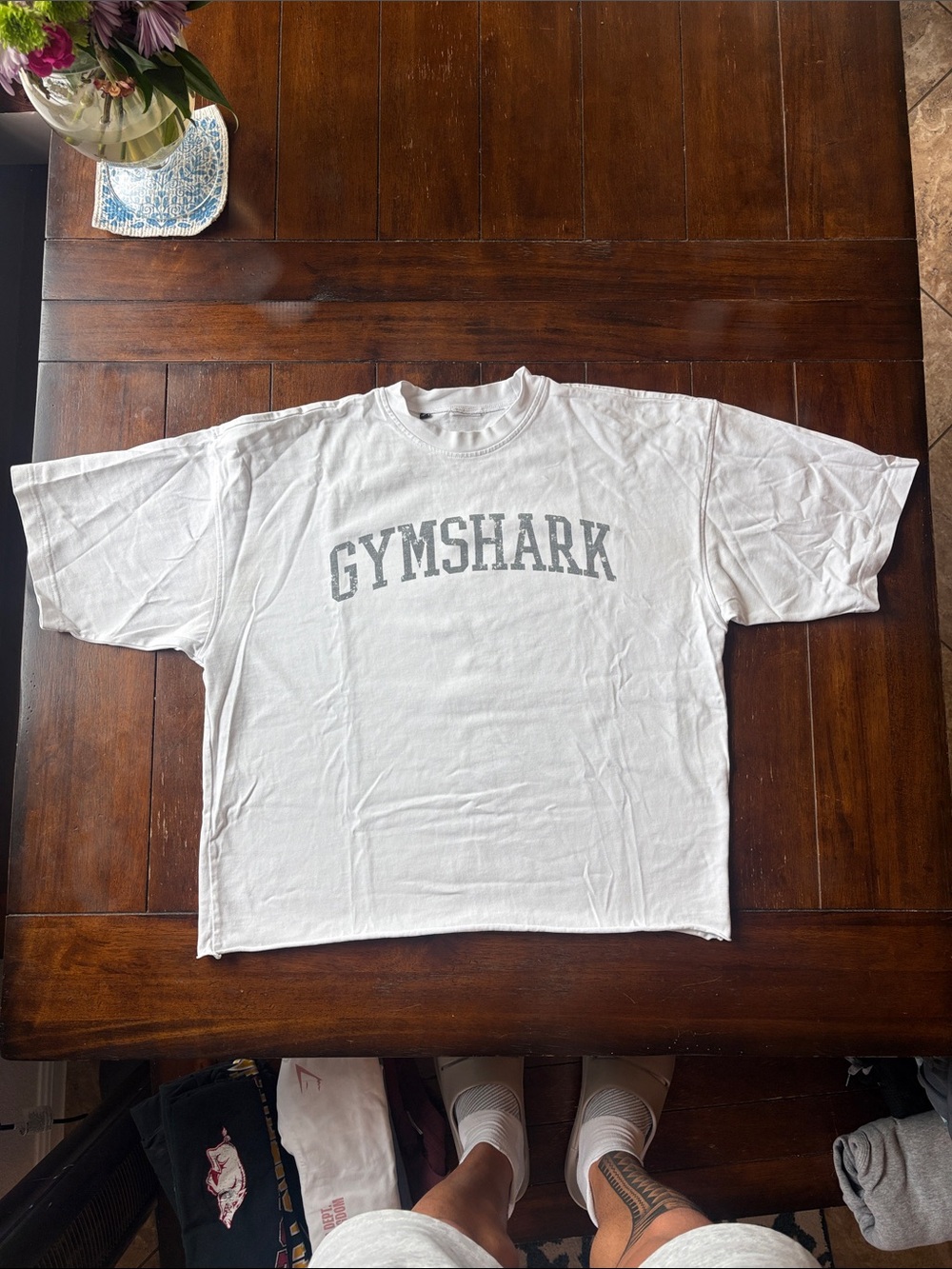 Gymshark White Short Sleeve Tee with Gray Arch Logo
